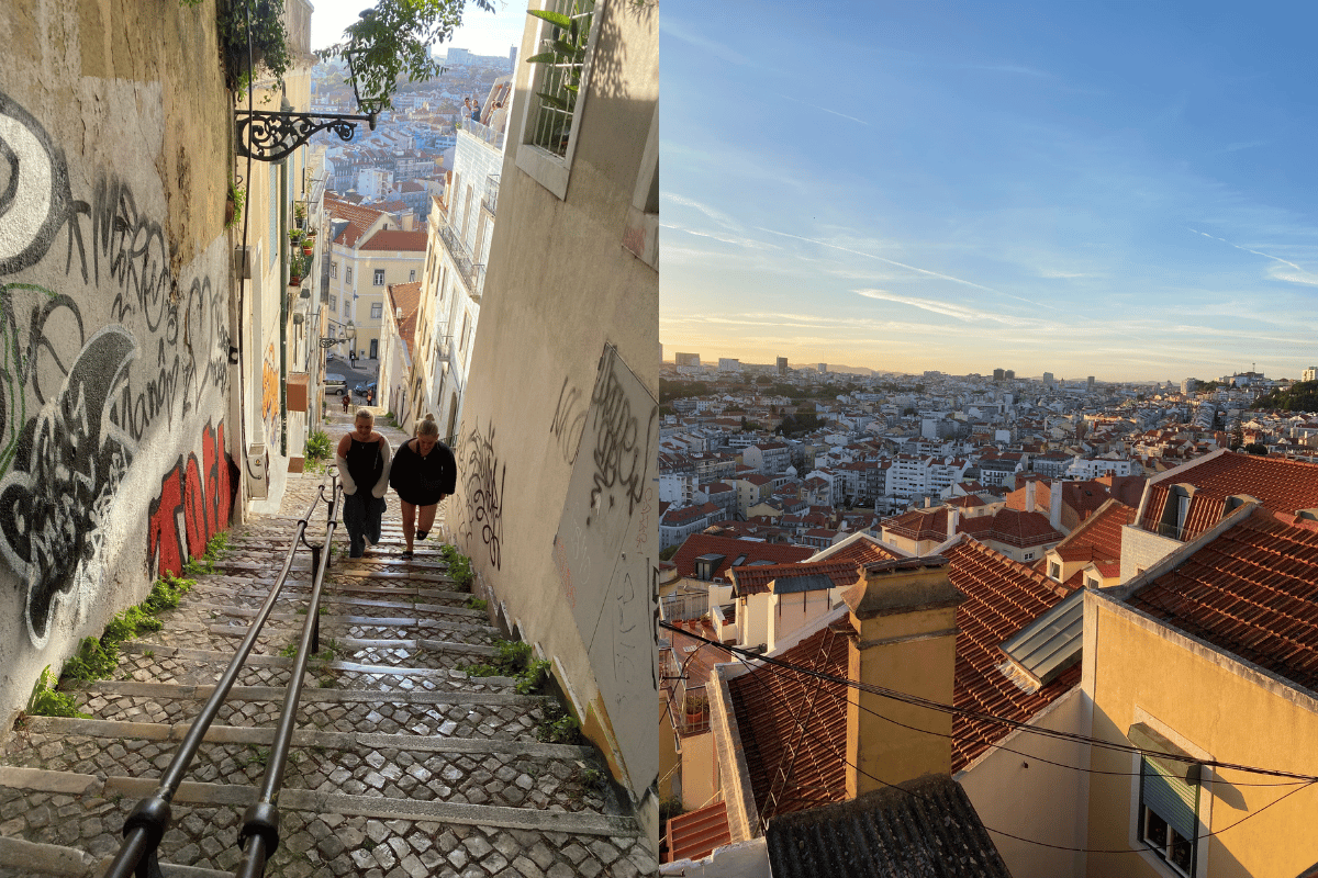 Stairs and a viewpoint in Lisbon, Portugal.