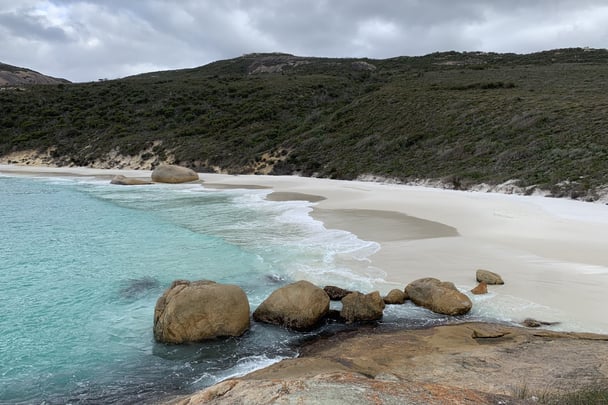 Little beach on a cloudy day.