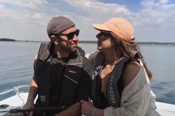 Rachel and Steve on a boat.