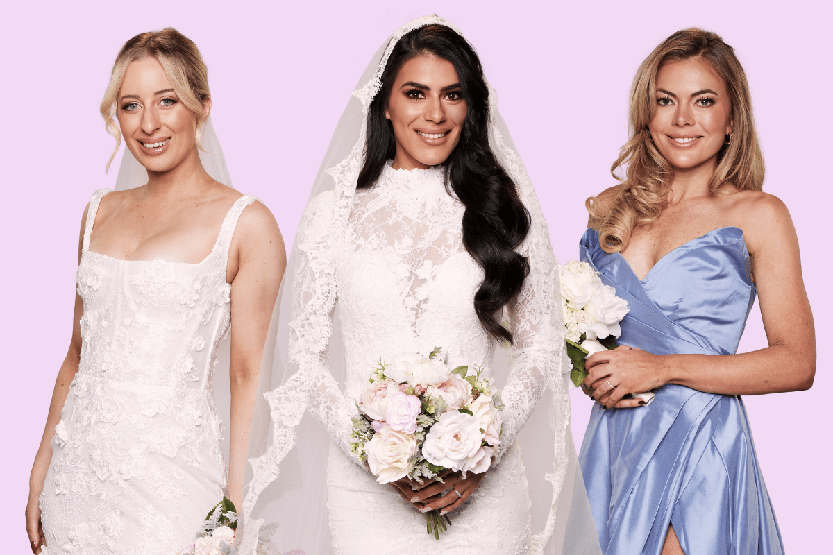 Jamie Marinos, Carina Mirabile and Jacqui Burfoot wearing their wedding dresses for Married At First Sight Australia.