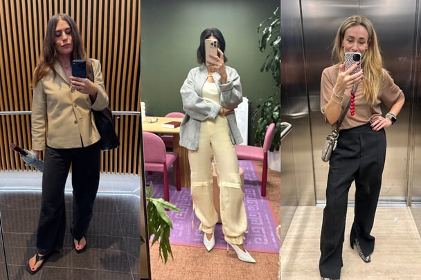 File under 'cool co-workers who shop secondhand'. Images via Mamamia staffers Tamara Holland, Leigh Campbell and Mollie Jarwood.