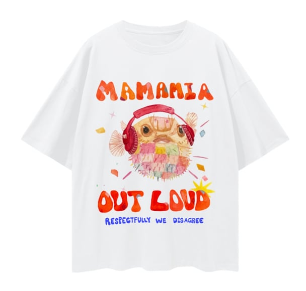 mamamia outloud merch pufferfish tshirt