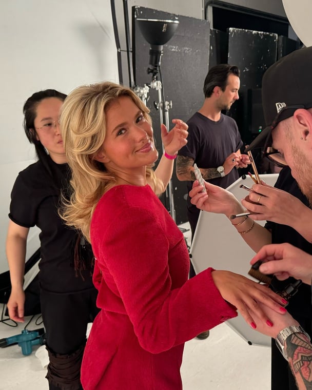 matilda-djerf-wearing-red-at-a-photoshoot-for-lip-collaboration-hailey-bieber