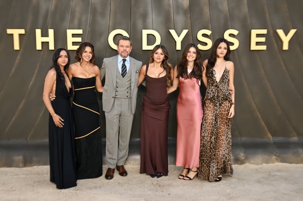 Luciana Damon and Matt Damon and their daughters attend the world premiere of