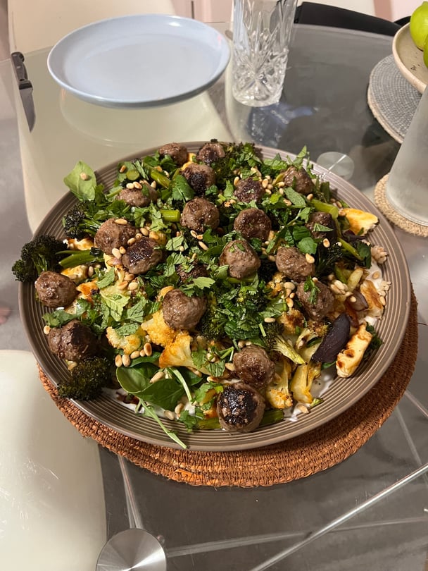Middle Eastern-inspired lamb meatball salad.