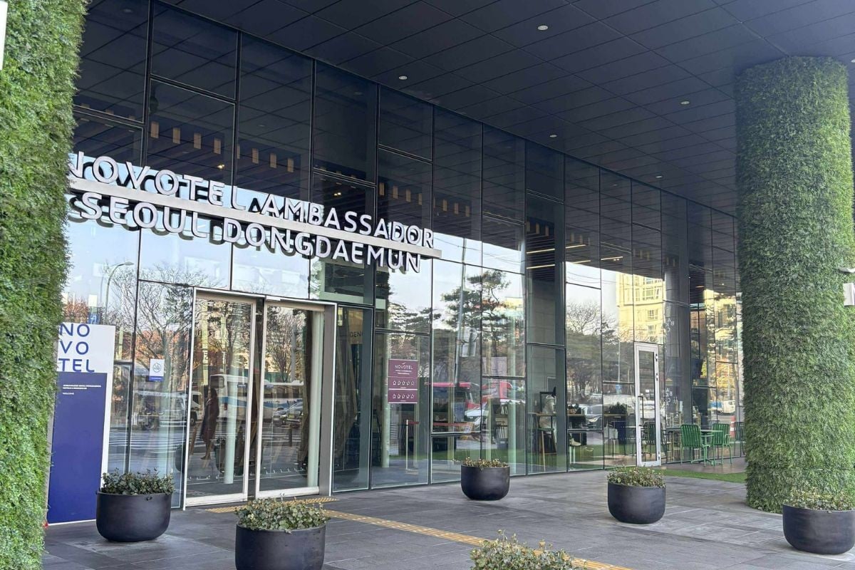 Large hotel entrance.