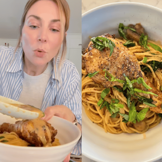Kate Jenkinson's easy, creamy one-pot chicken parm pasta. 