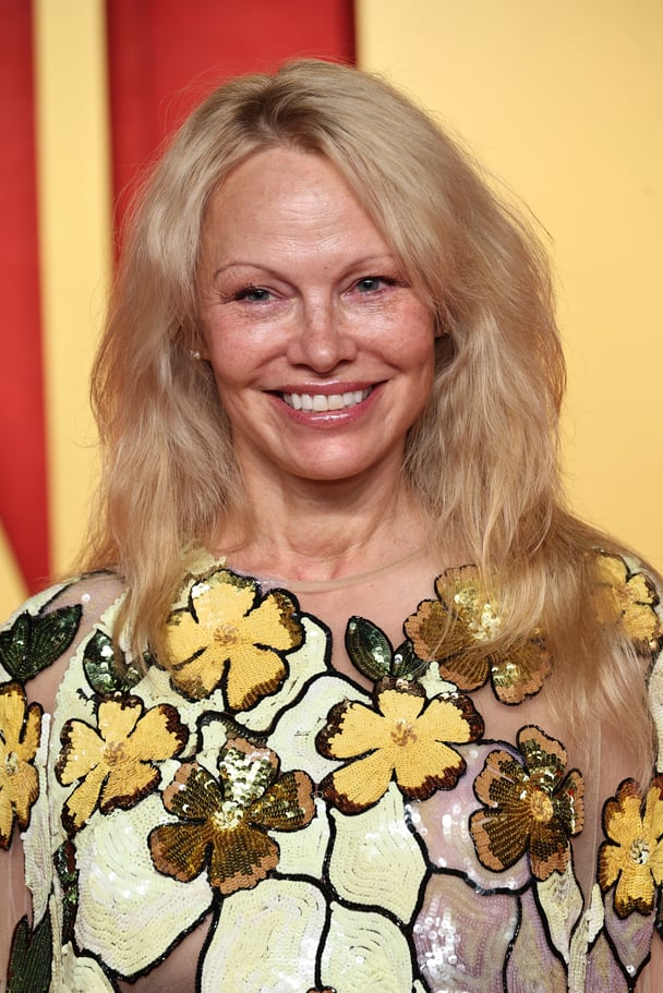 Pamela Anderson goes makeup free at the Vanity Fair Oscar Party.