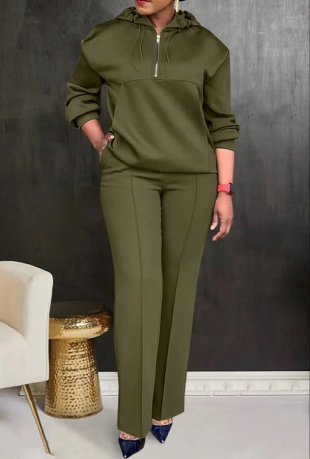 woman wearing khaki trouser track pants