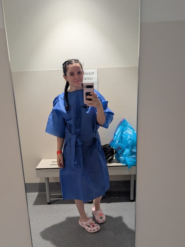 Rebecca at the hospital getting ready for surgery.