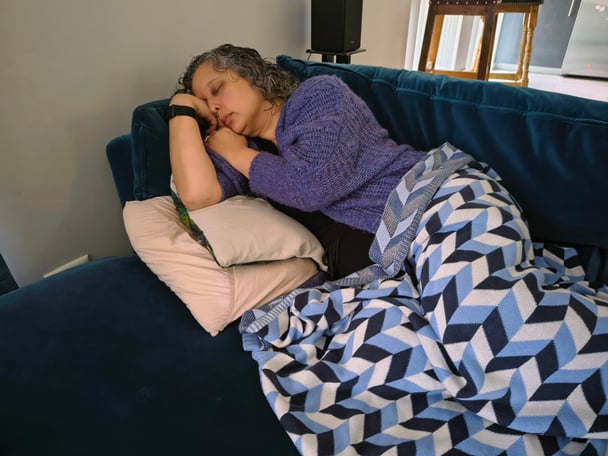 Melissa having a nap on the couch.