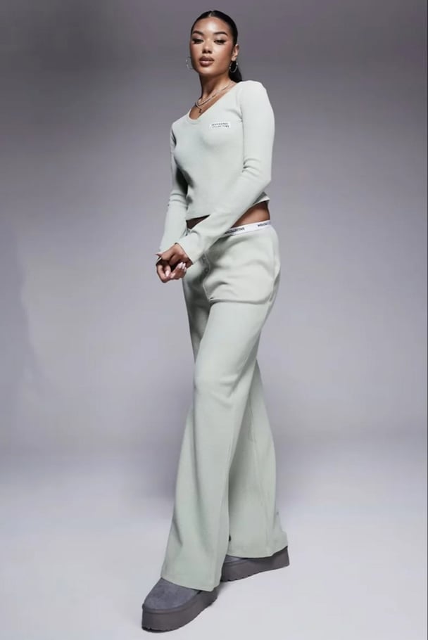 woman wearing sage gree set