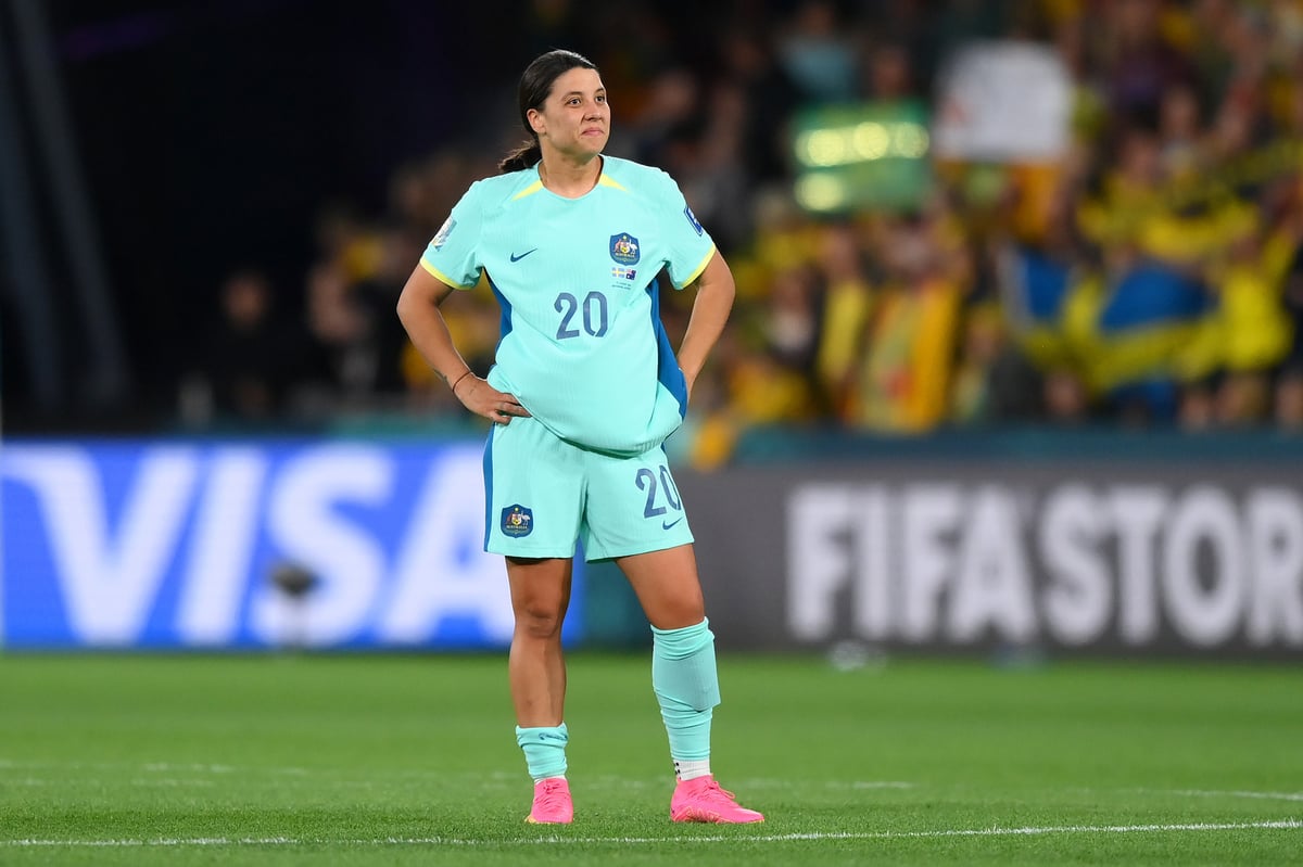 Sam Kerr of Australia shows dejection after the team’s defeat following the FIFA Women's World Cup Australia & New Zealand 2023 Third Place Match match between Sweden and Australia at Brisbane Stadium on August 19, 2023 in Brisbane, Australia. 