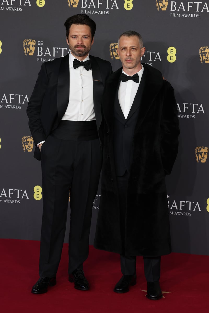 Sebastian Stan and Jeremy Strong attend the 2025 EE BAFTA Film Awards at The Royal Festival Hall on February 16, 2025 in London.