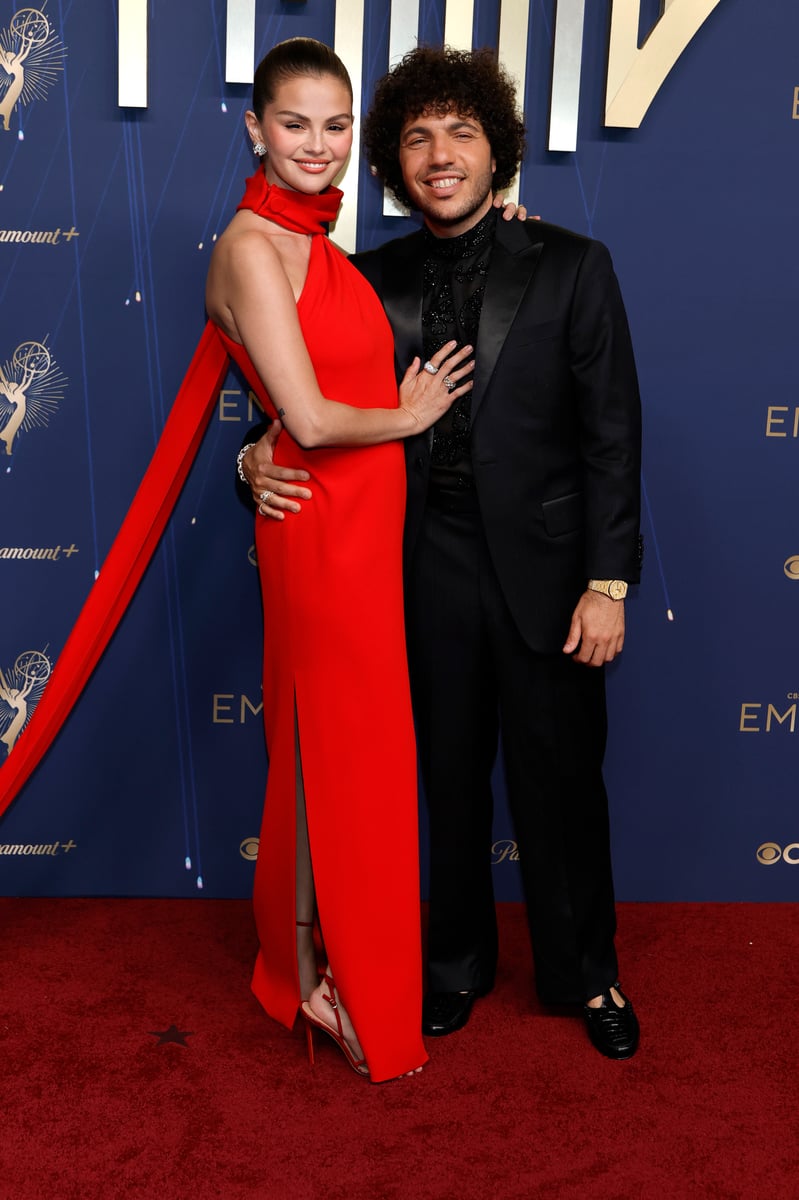 Selena Gomez and Benny Blanco attend the 77th Primetime Emmy Awards at Peacock Theater.