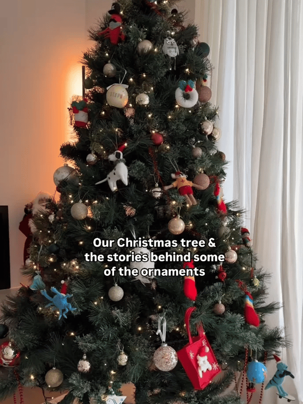 A picture of Steph Claire Smith's Christmas tree with different ornaments on it.