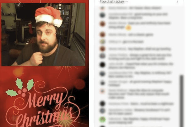 Stephen on livestream in Santa hat.