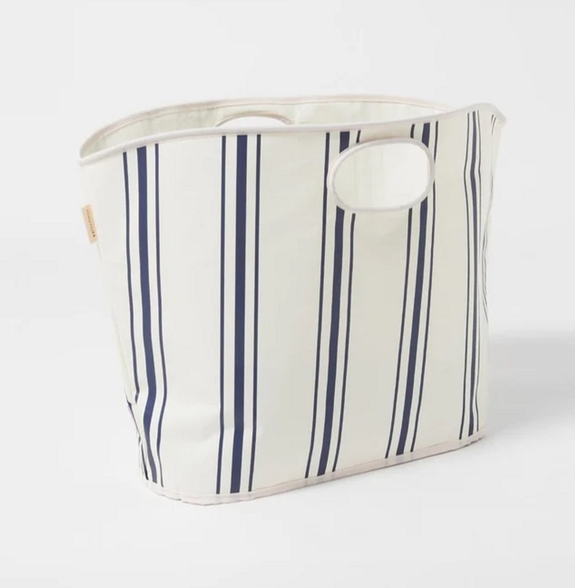 White beach bag with navy stripes 