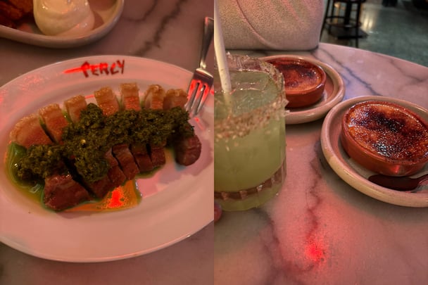 Dishes and drinks at Percy at Hotel Woolstore 1888.