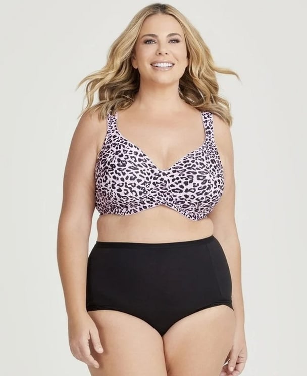 woman wearing animal print bra