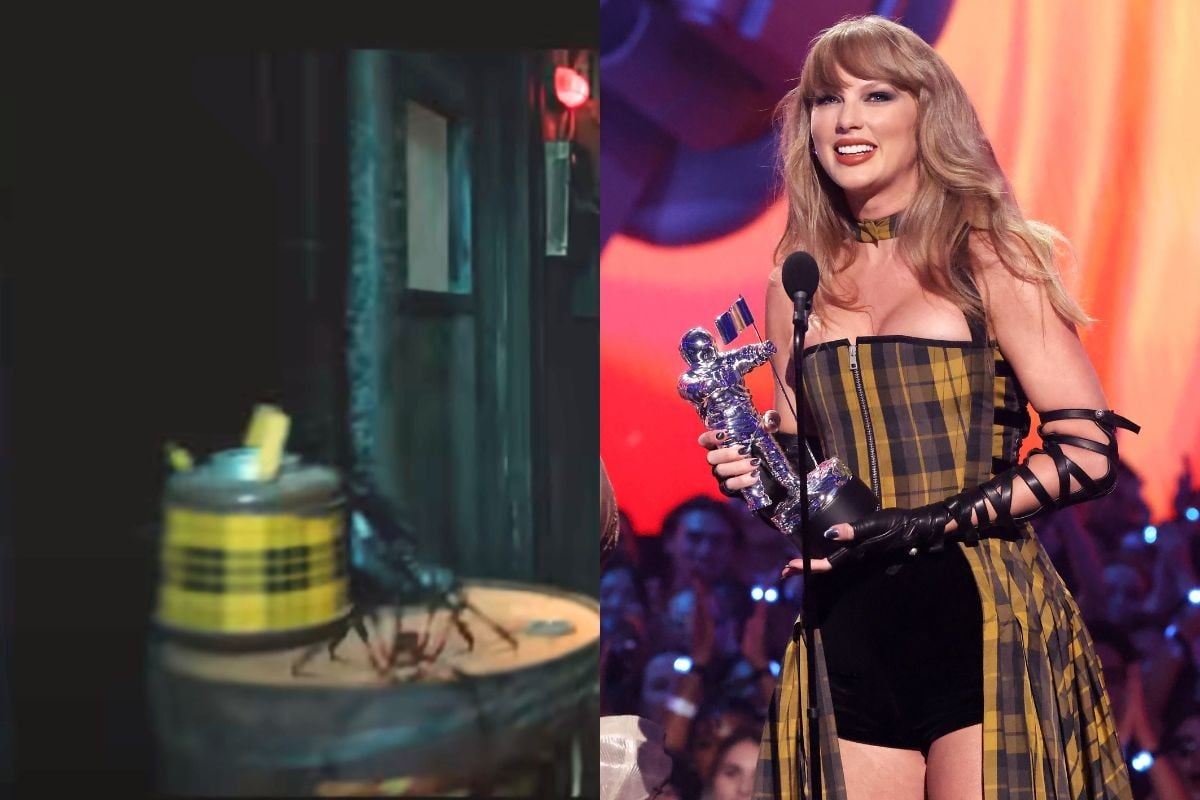 Taylor Swift wears plaid at the 2024 VMAs that looks like a paint tin from the Ready For It music video.