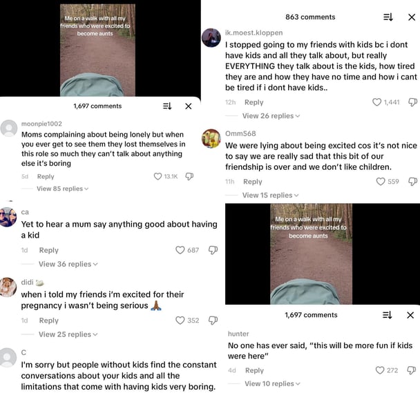 Tiktok comments from the video of a woman walking alone with her pram through empty woods.