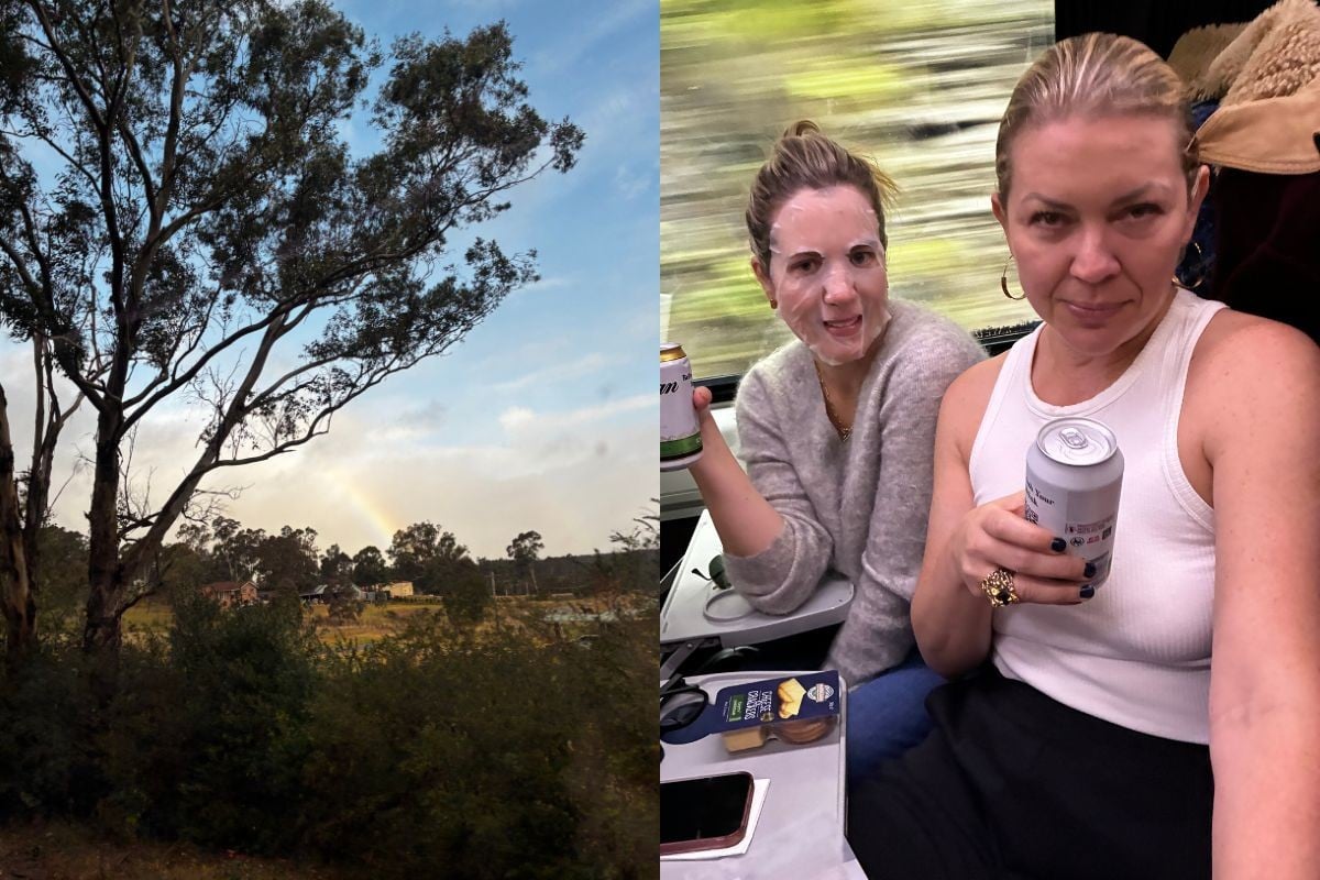 Southern Highlands country and two people on a train