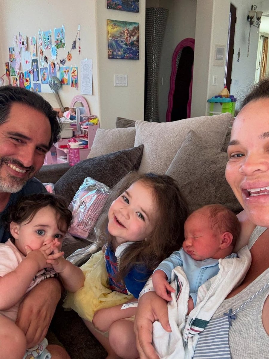 Moses Hacmon and Trisha Paytas with their daughters Elvis, Malibu Barbie and newborn son Aquaman.