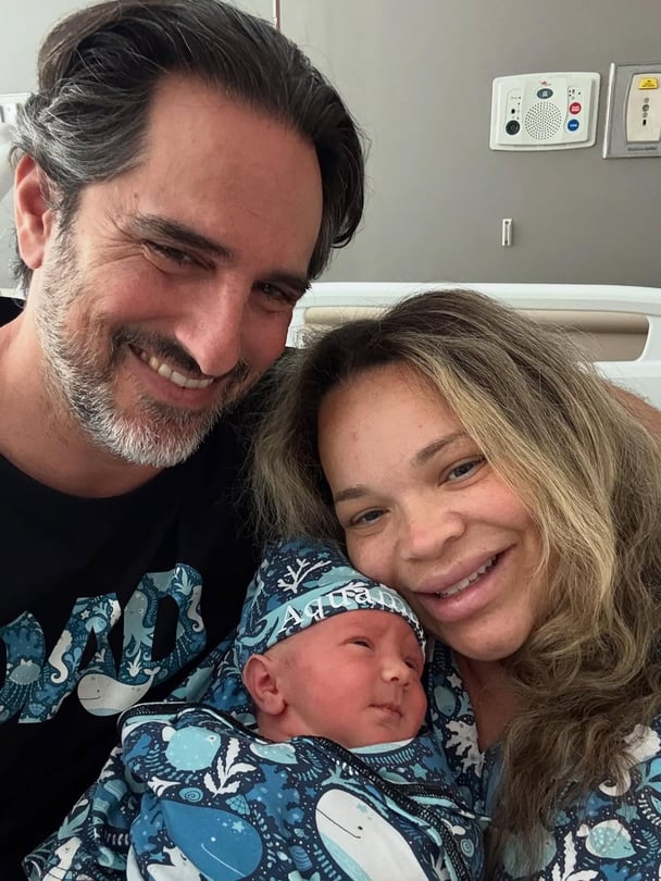 Moses Hacmon and Trisha Paytas with their new baby boy, Aquaman.