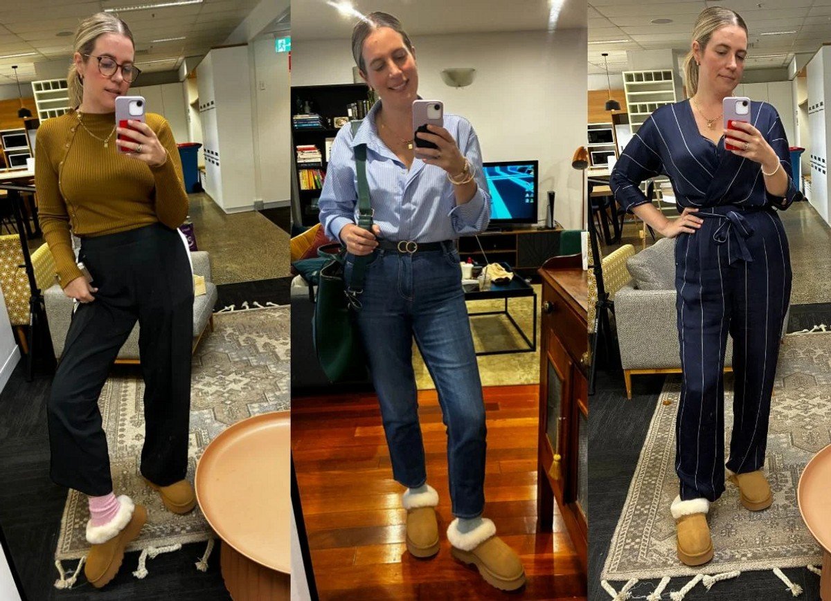 woman wearing ugg boots out to work 