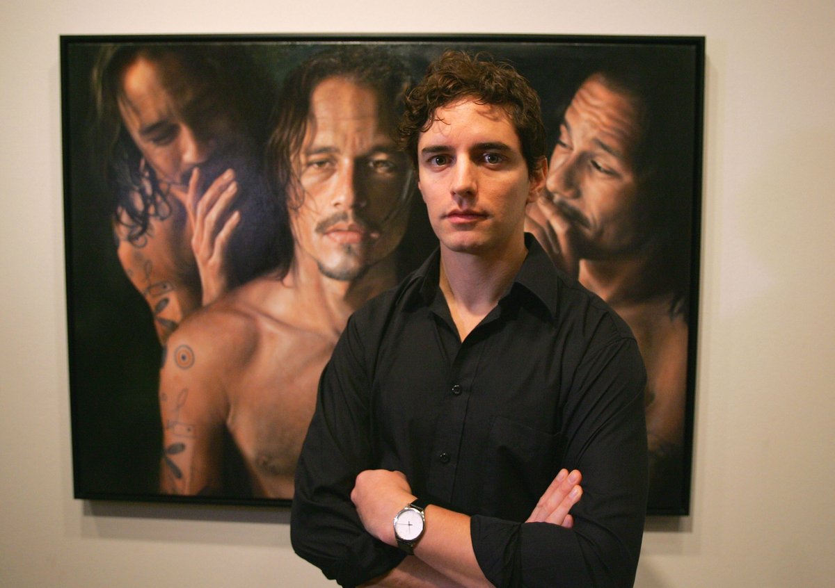 Vincent Fantauzzo with the portrait of Heath Ledger.