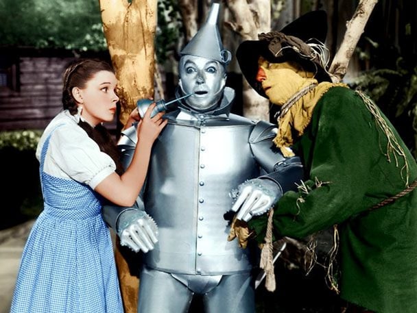 Dorothy, the Tinman and the Scarecrow from a scene in The Wizard of Oz.