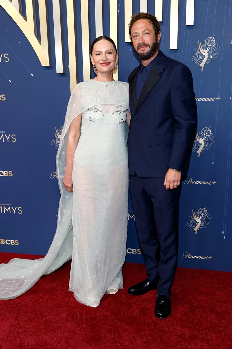 Yelena Yemchuk and Ebon Moss-Bachrach attend the 77th Primetime Emmy Awards at Peacock Theater.