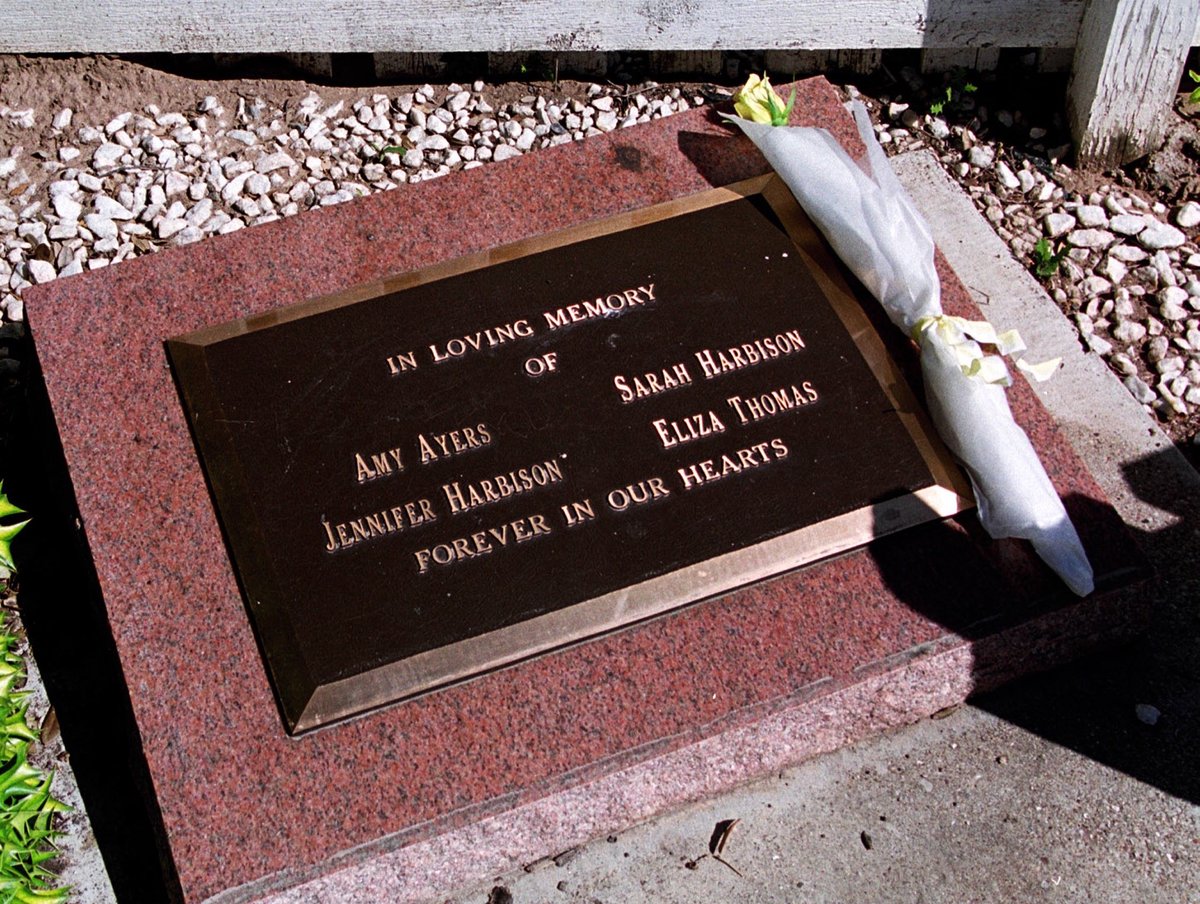 The memorial for the four victims of the Yogurt shop murders on Anderson Lane