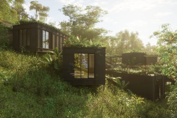 The pods will sit within the lush surroundings.