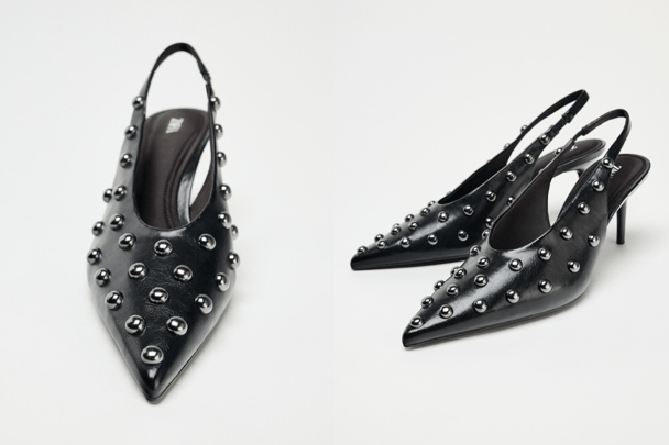 studded slingback shoes black classic pumps