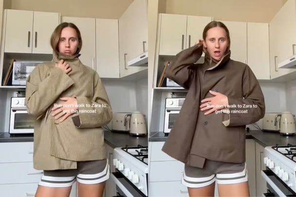 @_annieparker wearing reversible zara trench coat